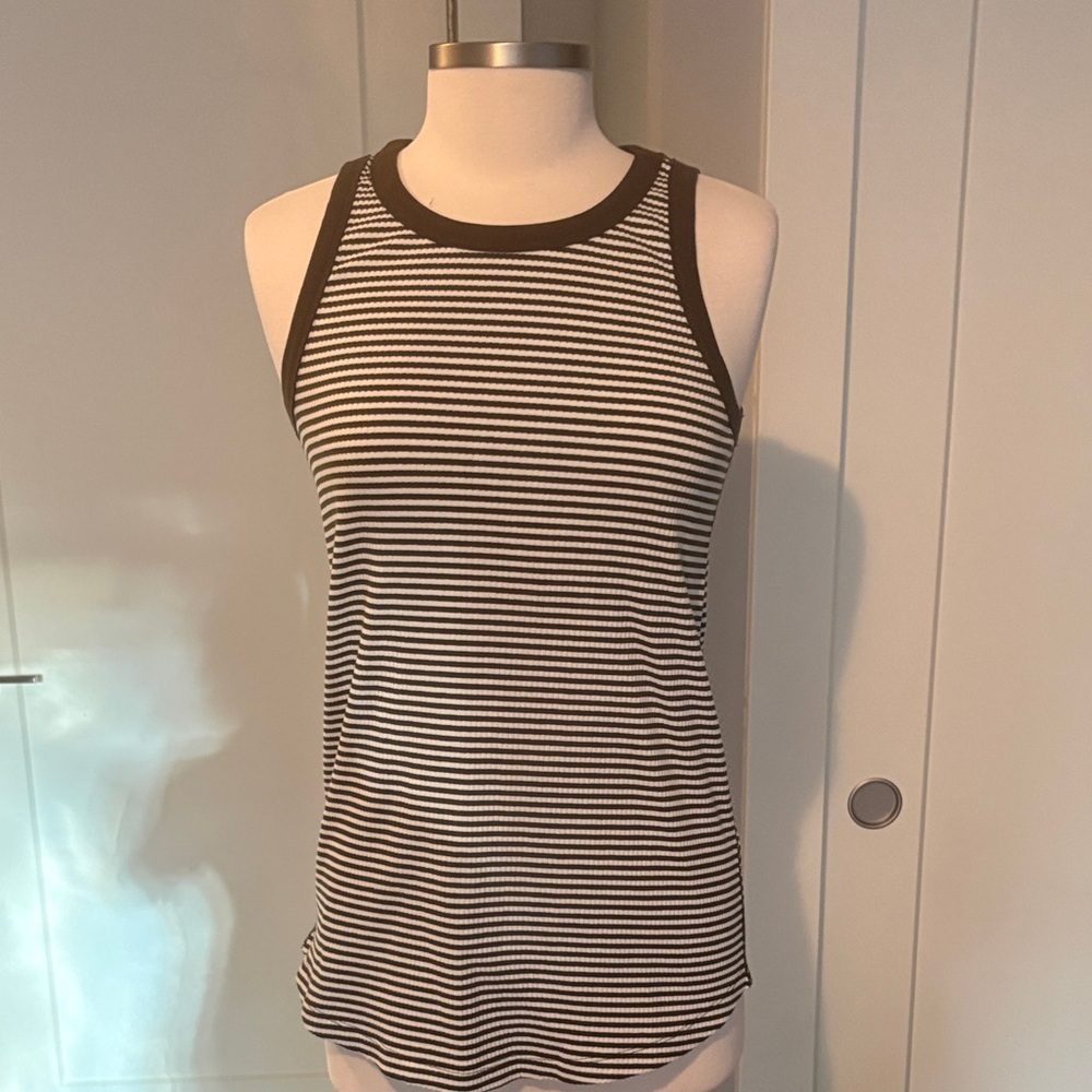 Striped Brown & cream ribbed knit racer back Tank Top NWT Sz s